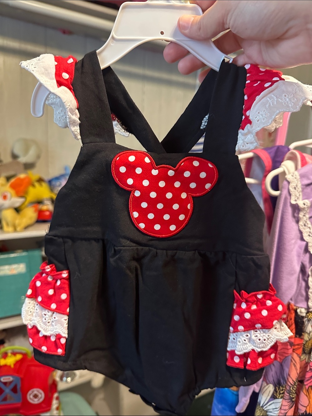 Girls Black and Red Polka Dot Character 9/12m